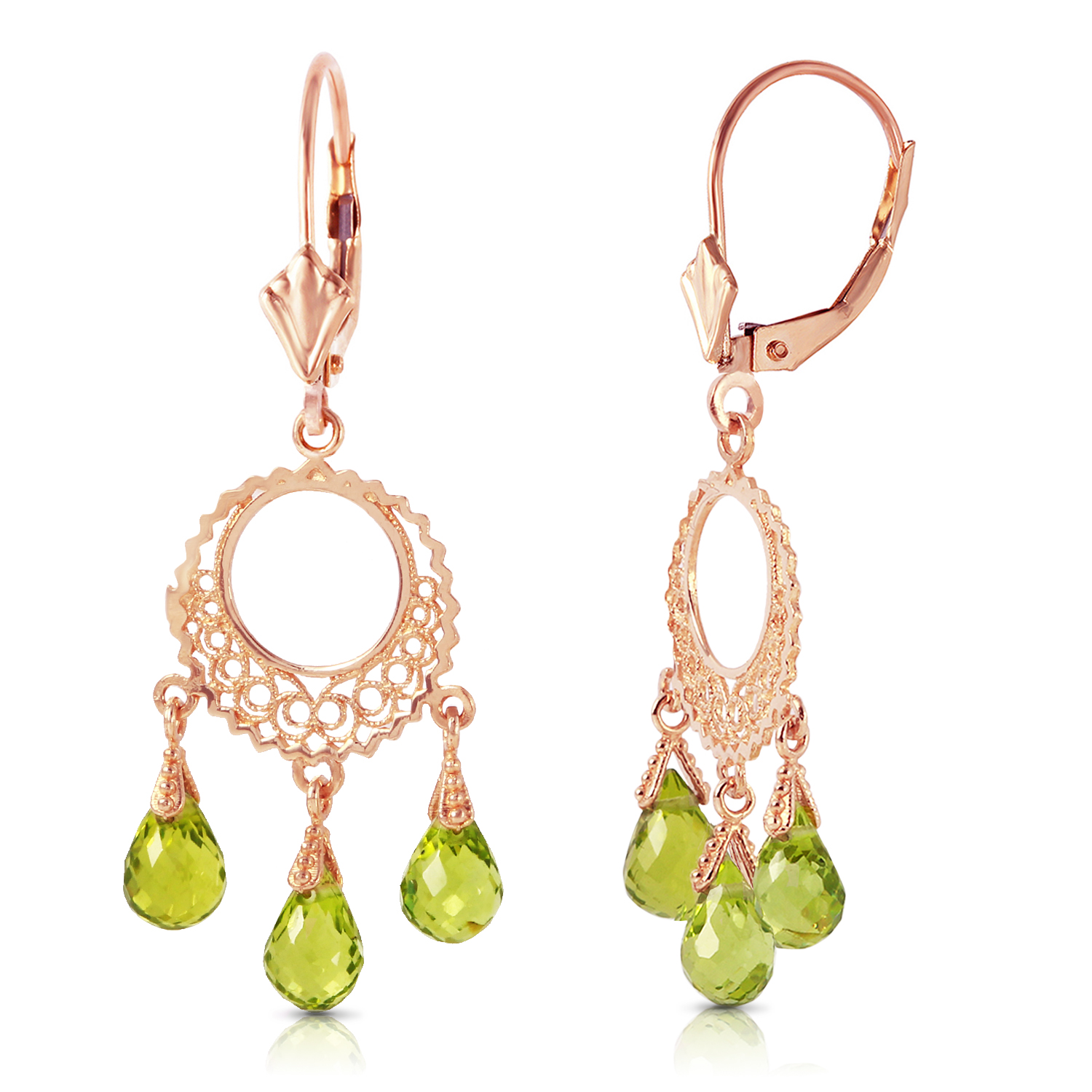 14k Solid Gold Chandelier Earring With Peridots Rose Gold 1924$